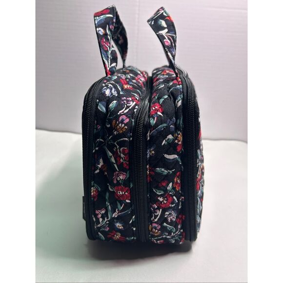 Quilted Floral Ultimate Travel Toiletry Cosmetic Bag Black Perennials Noir - Picture 4 of 10